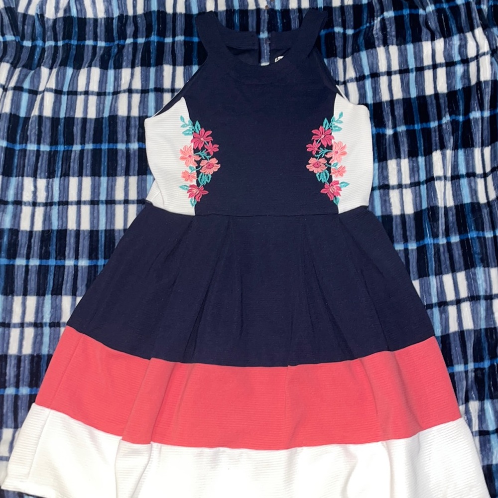 Blue, white, and pink floral dress